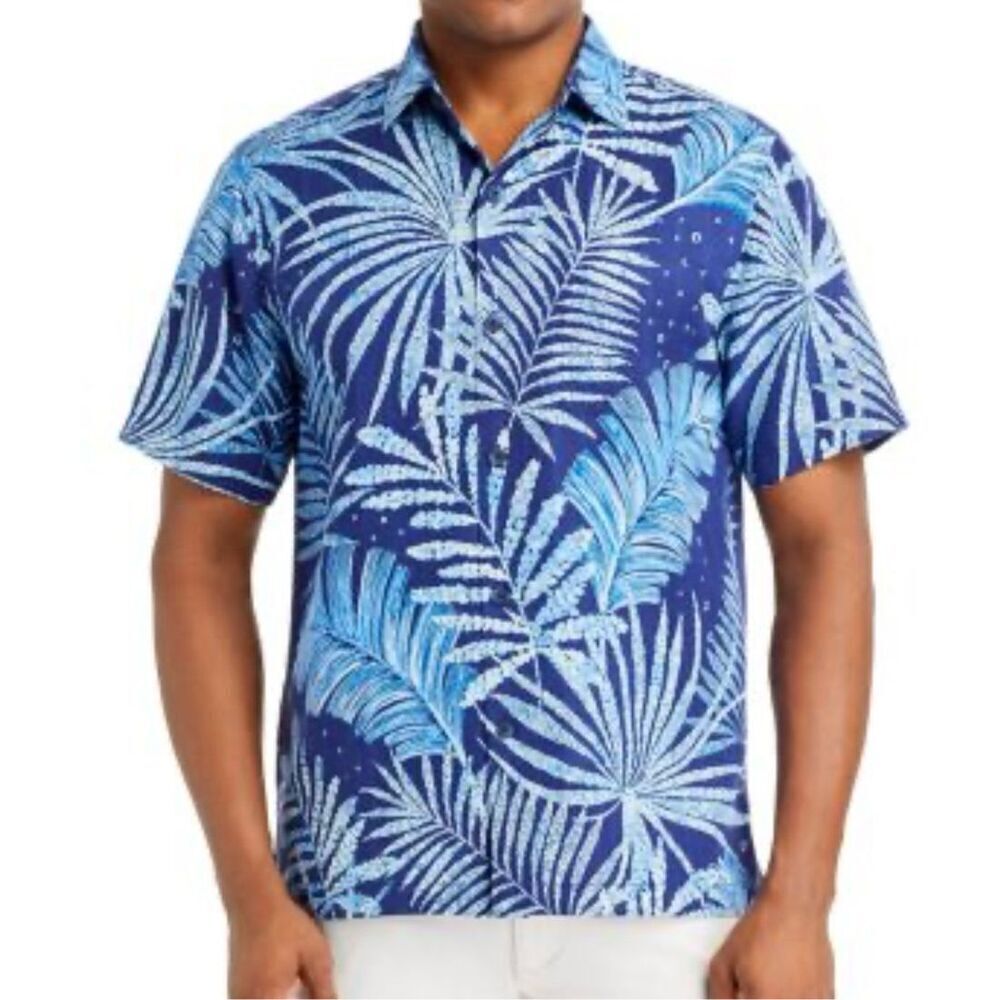 Tommy Bahama through the fronds 100% silk blue button down large
